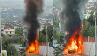 Bursa'da park halindeki araç alev alev yandı