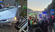 İstinat duvarına dalan otomobil kağıt gibi ezildi; 3 kişi yaralandı