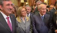Cumhurbaşkanı Yardımcısı Yılmaz, MHP Lideri Bahçeli ile meclis resepsiyonunda bir araya geldi