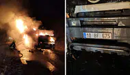 Balıkesir'in Havran ilçesinde seyir halindeki kamyon alevlere teslim oldu