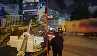 Arnavutköy'de kontrolden çıkan tır otobüs durağına daldı