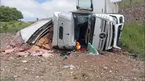 Amasya’da tavuk eti yüklü tır şarampole uçtu : 2 kişi yaralandı