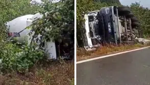 Sakarya’da beton mikseri fındık tarlasına devrildi: 1 yaralı