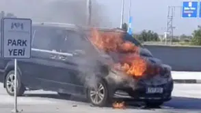 Ercan Havalimanı’nda park halindeki araçta yangın