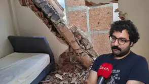 Yıkım sırasında bitişikteki apartmanın duvarı çöktü