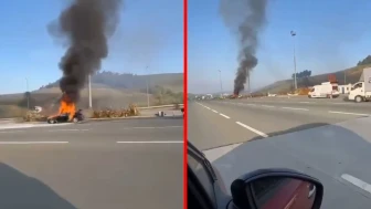 Bursa Otobanı'nda panik anları: Otomobilde yangın çıktı!