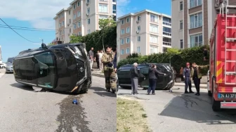 Silivri'de otomobil takla atıp yan yattı: 2 yaralı!