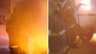 Aksaray'da otomobil alev alev yandı! İtfaiye eri ve kameraman yaralandı