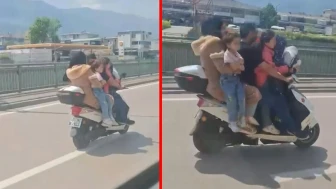 3'ü çocuk 5 kişilik aile, bir motosikletle kilometrelerce ilerledi