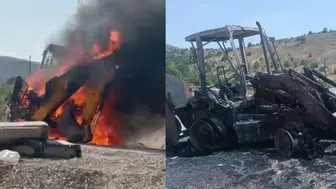 Malatya'da iş makinesi yandı!