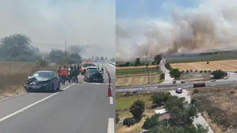 Edirne-Havsa arasında anızda çıkan yangın yolu kapladı: 5 araç birbirine girdi!