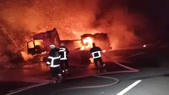 Şanlıurfa’da akaryakıt tankeri devrildi, yangın çıktı