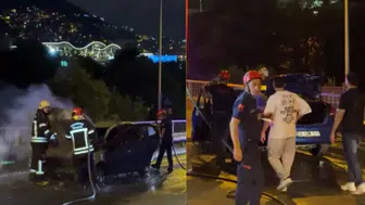 Trabzon'da seyir halindeki otomobil alev aldı!