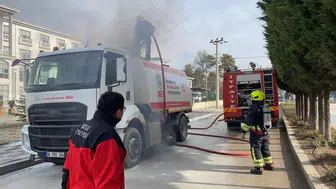 Bolu'da belediyeye ait yol süpürme aracında yangın çıktı