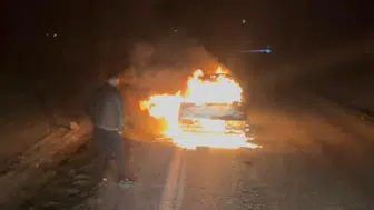 Diyarbakır'da seyir halindeki otomobil alev alev yandı