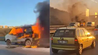 Bursa'da hafif ticari araç seyir halindeyken yandı