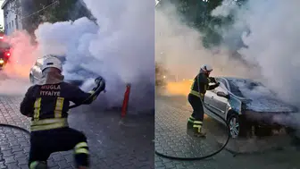 Muğla'da park halindeki araç alev alev yandı