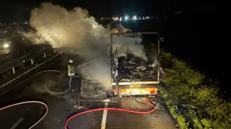 Mardin'de seyir halindeki tırın dorsesi alev alev yandı