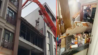 Zeytinburnu'nda inşattaki beton dökme çalışması sırasında yan binanın duvarı çöktü