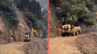 Rize'de heyelan meydana geldi : İş makinesi operatörü ölümden döndü