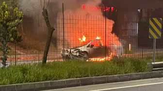 Tekirdağ'da kaza yapan araçta yangın çıktı