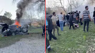 Ağaca çarpan cip alev topuna döndü : 1 ölü, 2 yaralı