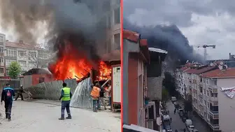Güngören'de okul inşaatında korkutan yangın : 7 konteyner küle döndü