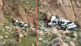 Uçuruma yuvarlanan otomobilden atlayan 2 kişi ölümden döndü
