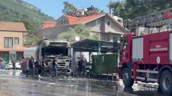 Muğla'da akaryakıt istasyonundaki tır alev aldı