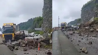 Artvin'de heyelan : Bir tırda maddi hasar oluştu