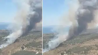 İzmir Dikili'de tarım arazisinde çıkan yangın makilik alana sıçradı