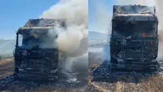 Aydın'da park halindeki kamyon yandı : Araç küle döndü, ekinler zarar gördü