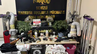 Denizli'de evini kenevir serasına çeviren şüpheli yakalandı : Çok sayıda silah ele geçirildi