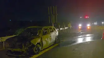 Kuzey Marmara Otoyolu’nda elektrikli otomobil alev aldı ! Aile bir buçuk dakika arayla kurtuldu