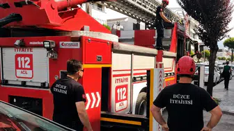 Düzce’de egzoz sesinden korkup çatıya uçan papağanı itfaiye kurtardı