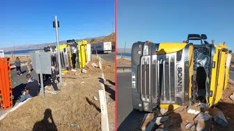 Elazığ'da tır devrildi : 2 kişi yaralandı, 6 hayvan telef oldu