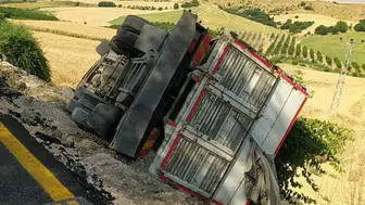 Adıyaman'da arpa yüklü kamyon şarampole devrildi : Tonlarca ürün araziye saçıldı