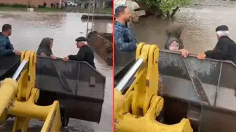 Kars'ta sel nedeniyle evlerinde mahsur kalan yaşlı çift kurtarıldı