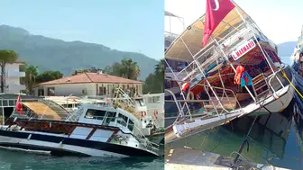 Muğla'da tur teknesi su alıp yan yattı