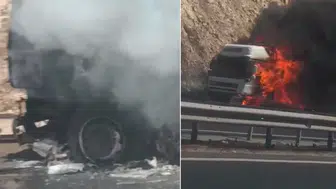 Gaziantep'te seyir halindeki tır küle döndü
