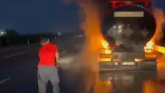 Osmaniye'de otoyolda fuel oil yüklü tanker alev alev yandı