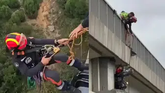 Kuzey Marmara Otoyolu'ndaki viyadükte mahsur kalan keçi kurtarıldı