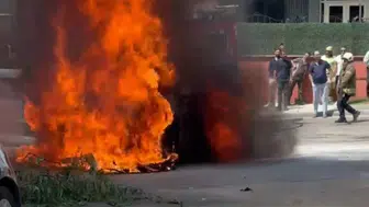 Maltepe'de elektrikli araç alev alev yandı