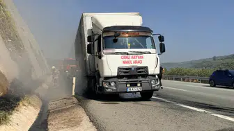 Gemlik'te korkutan yangın : Hayvan nakil aracı alevlere teslim oldu