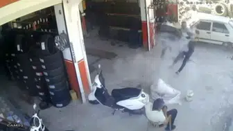 Gaziantep'te otomobil lastiği bomba gibi patladı : İşçi havaya savruldu