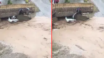 Nevşehir'de sel sularına kapılan araç köprü altında mahsur kaldı