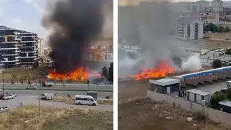 Sivas'ta korkutan anlar : Akaryakıt istasyonu yanındaki otluk alanda yangın çıktı