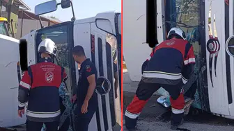 Hatay'da devrilen hafriyat kamyonunun sürücüsü yaralandı