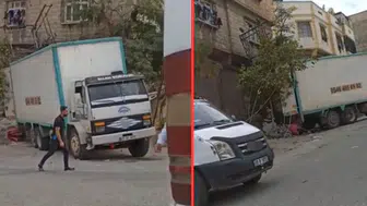 Gaziantep’te freni boşalan kamyon eve çarparak durabildi