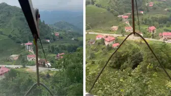 Rize’de ilkel teleferikle çay bahçesine yolculuk kamerada